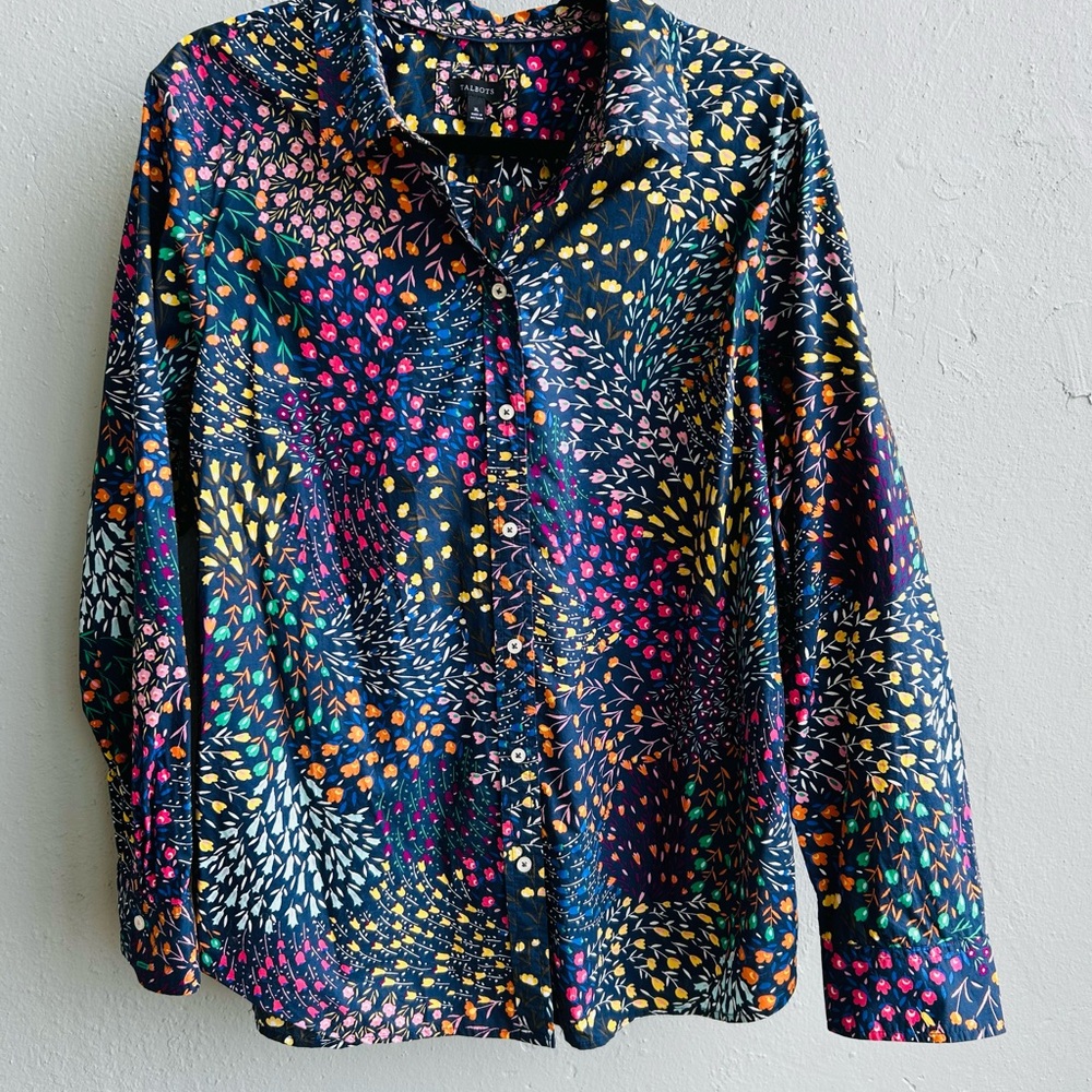 Talbots Colorful Patterned Button-Up Shirt Size XL